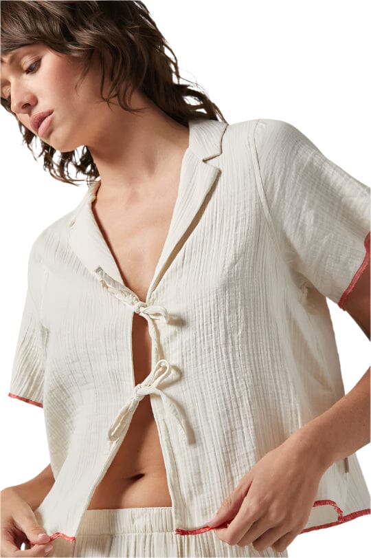 BRIXTON Women's Wandering Tie Top Off White Women's Blouses Brixton