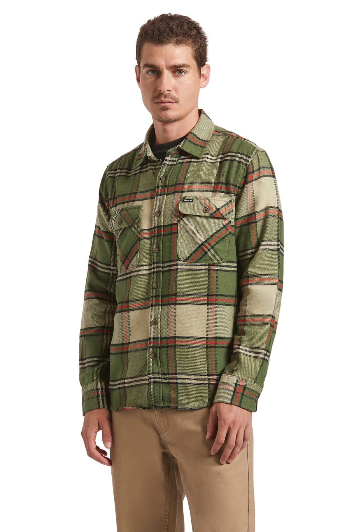 BRIXTON Bowery Flannel Wild Green/Elm/Adrenaline Rush Men's Long Sleeve Button Up Shirts Brixton