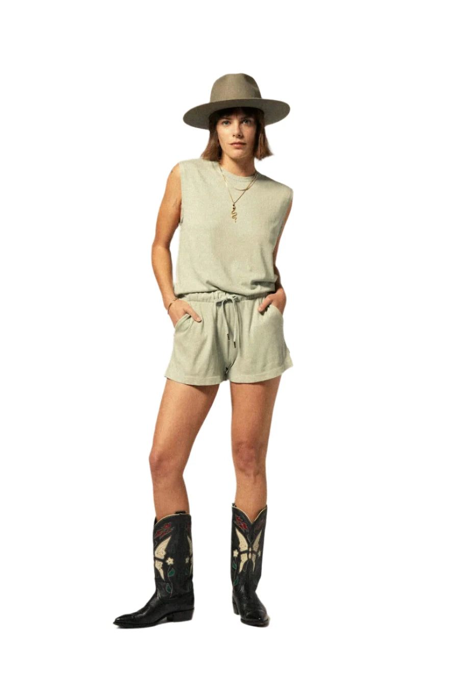 BRIXTON Women's Carefree Organic Garment Dyed Muscle Tank Sage Green Women's Tank Tops and Halter Tops Brixton