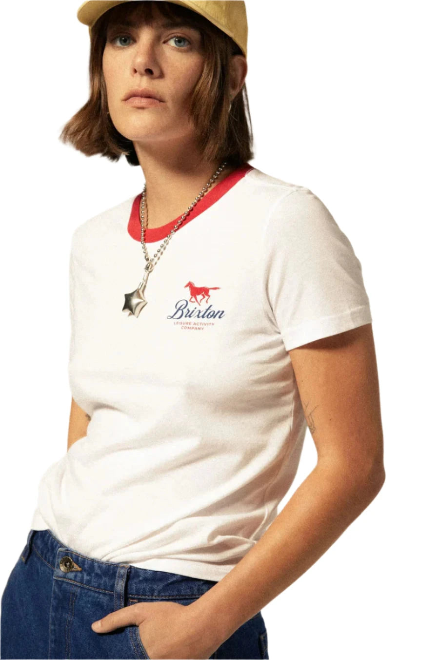 BRIXTON Women's Leisure Activity Fitted Crew T-Shirt White Women's T-Shirts Brixton