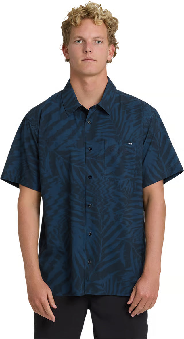 BILLABONG Surftrek Perforated Short Sleeve Button Up Shirt Mid Blue Men's Short Sleeve Button Up Shirts Billabong