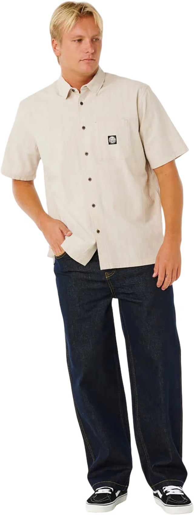 RIP CURL Premium Surf Check Short Sleeve Button Up Shirt Bone Men's Short Sleeve Button Up Shirts Rip Curl
