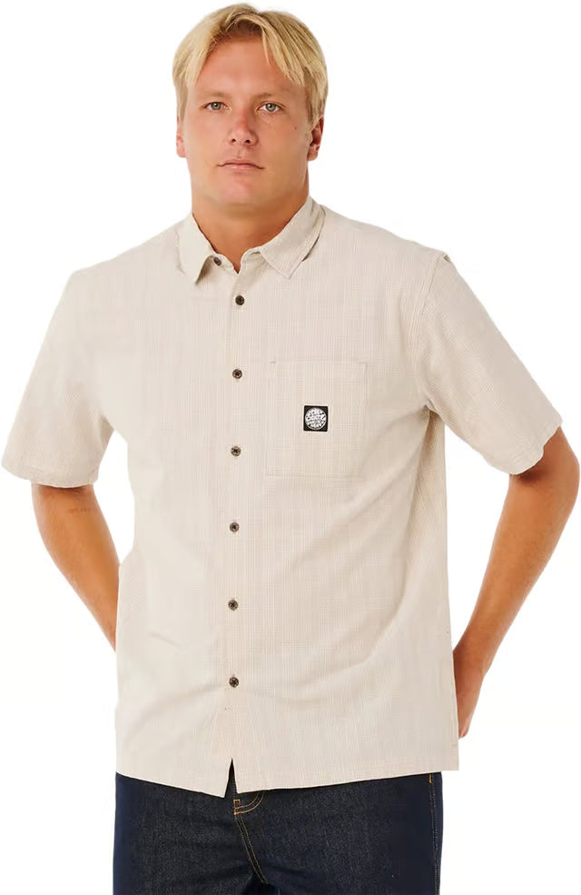 RIP CURL Premium Surf Check Short Sleeve Button Up Shirt Bone Men's Short Sleeve Button Up Shirts Rip Curl