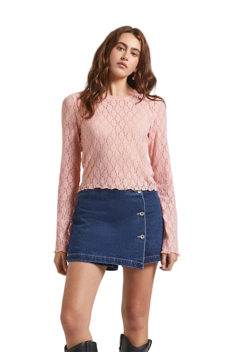 BRIXTON Women's Dolly Slim Long Sleeve Knit Shirt Mellow Rose Women's Crewnecks Brixton