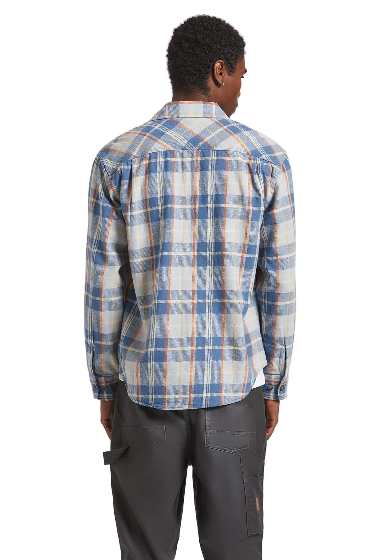 BRIXTON Vintage Wash Flannel Blue/Soft Blue/Orange Men's Short Sleeve Button Up Shirts Brixton