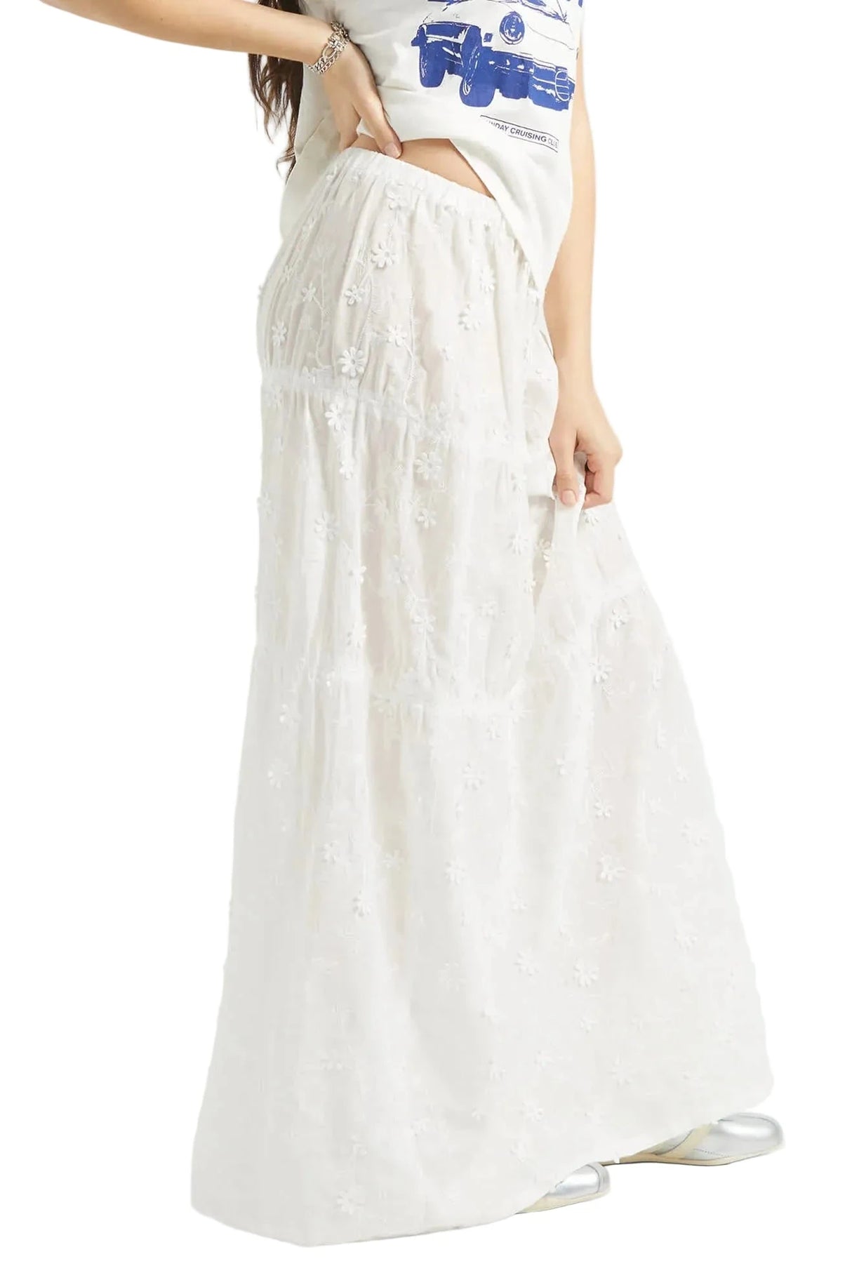 BRIXTON The Abigail Skirt Off White Floral Women's Skirts Brixton