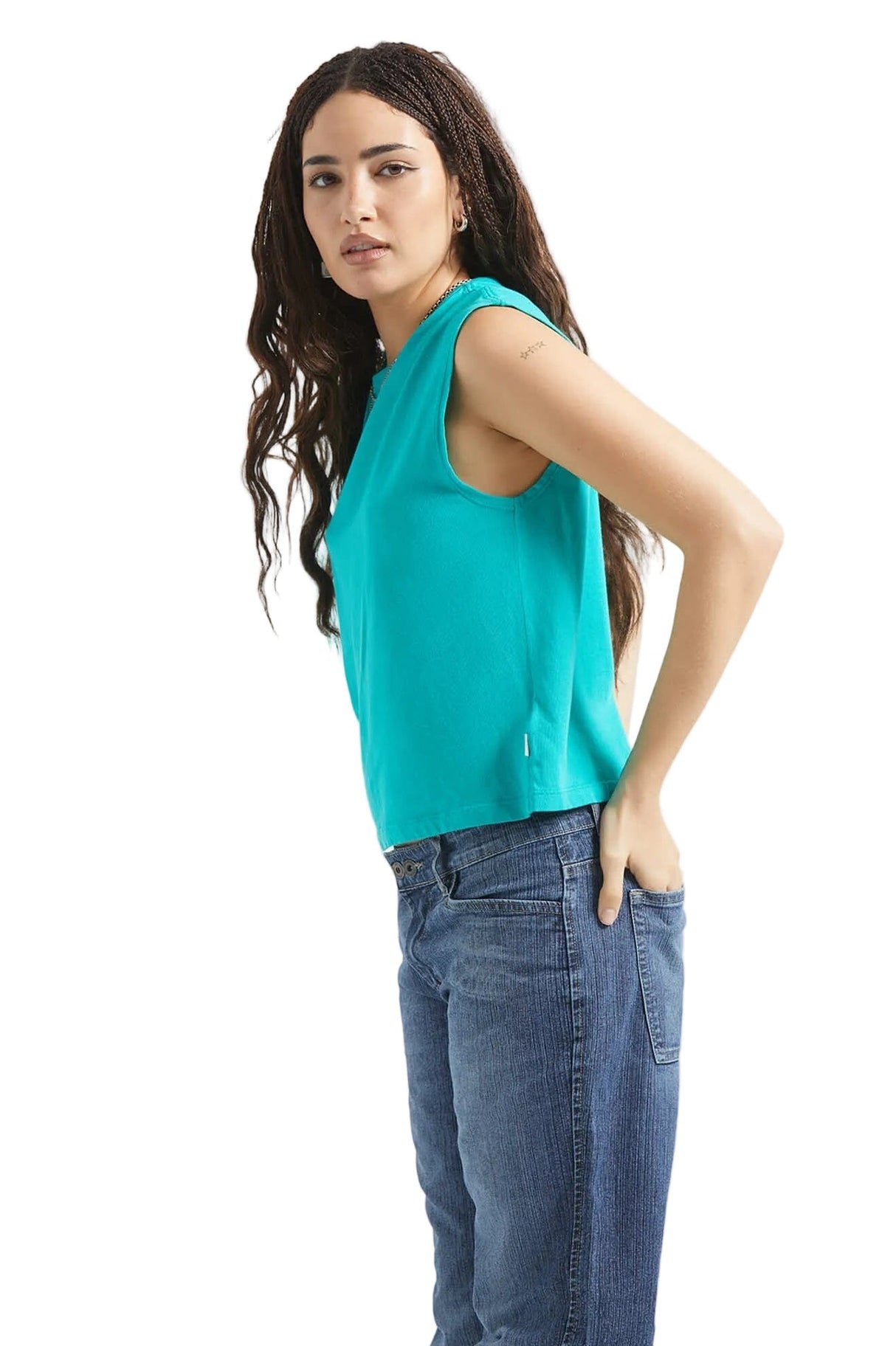 BRIXTON Women's Carefree Organic Garment Dyed Muscle Tank Retro Green Women's Tank Tops and Halter Tops Brixton