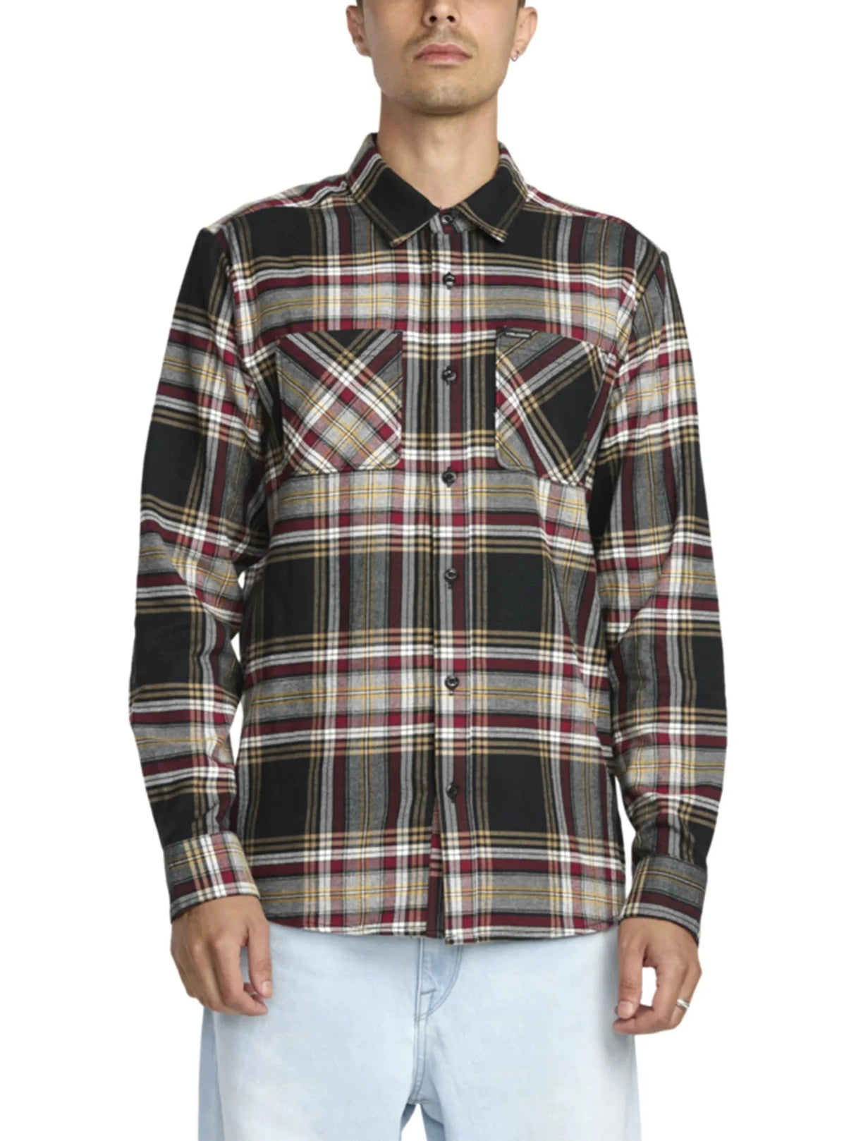 VOLCOM Netastone Long Sleeve Flannel Antique Black Men's Long Sleeve Button Up Shirts Volcom