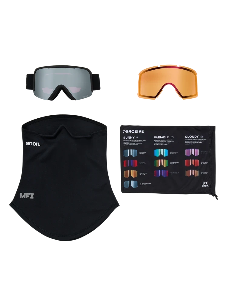 ANON Nesa Smoke - Perceive Sunny Onyx + Perceive Cloudy Burst + MFI Face Mask Snow Goggle Snow Goggles Anon