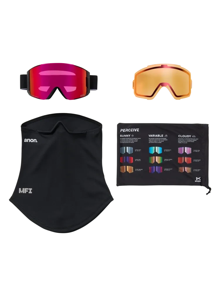 ANON Sync Black - Perceive Sunny Red + Perceive Cloudy Burst + MFI Face Mask Snow Goggle Snow Goggles Anon