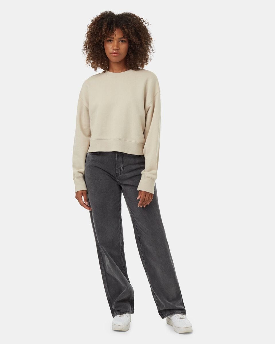 TENTREE Women's TreeFleece Oversized Cropped Crew Pale Oak Women's Crewnecks Tentree