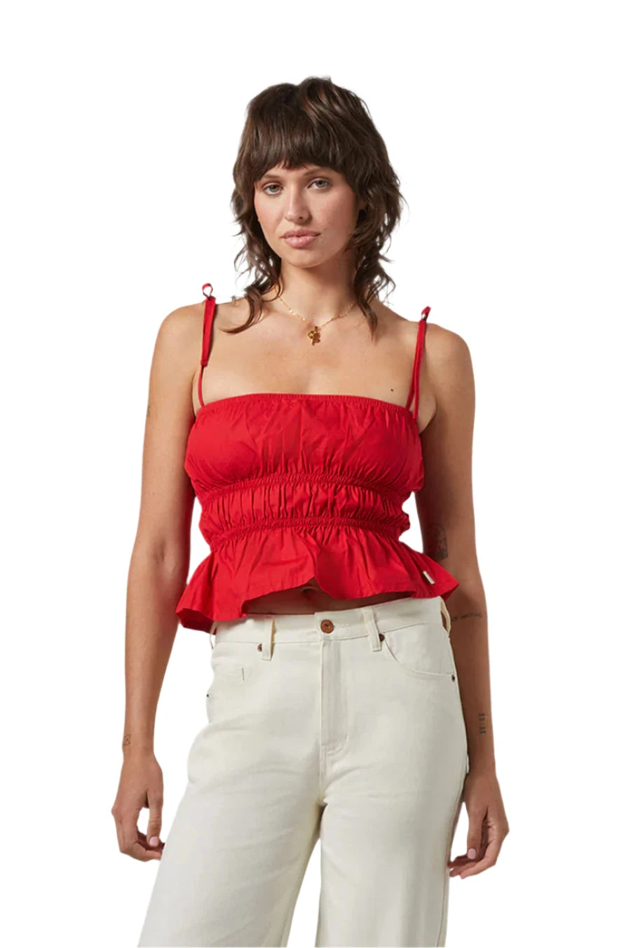 BRIXTON Women's Eden Smocked Top Crimson Women's Tank Tops and Halter Tops Brixton