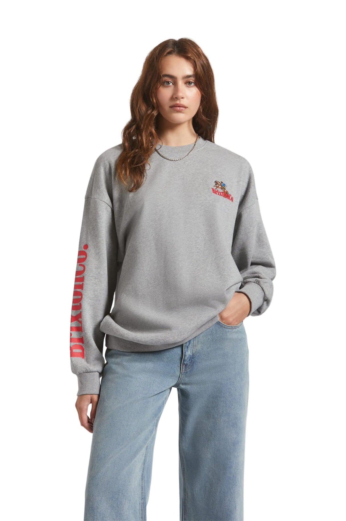BRIXTON Women's Inwood Oversized Fleece Crewneck Heather Grey Women's Crewnecks Brixton