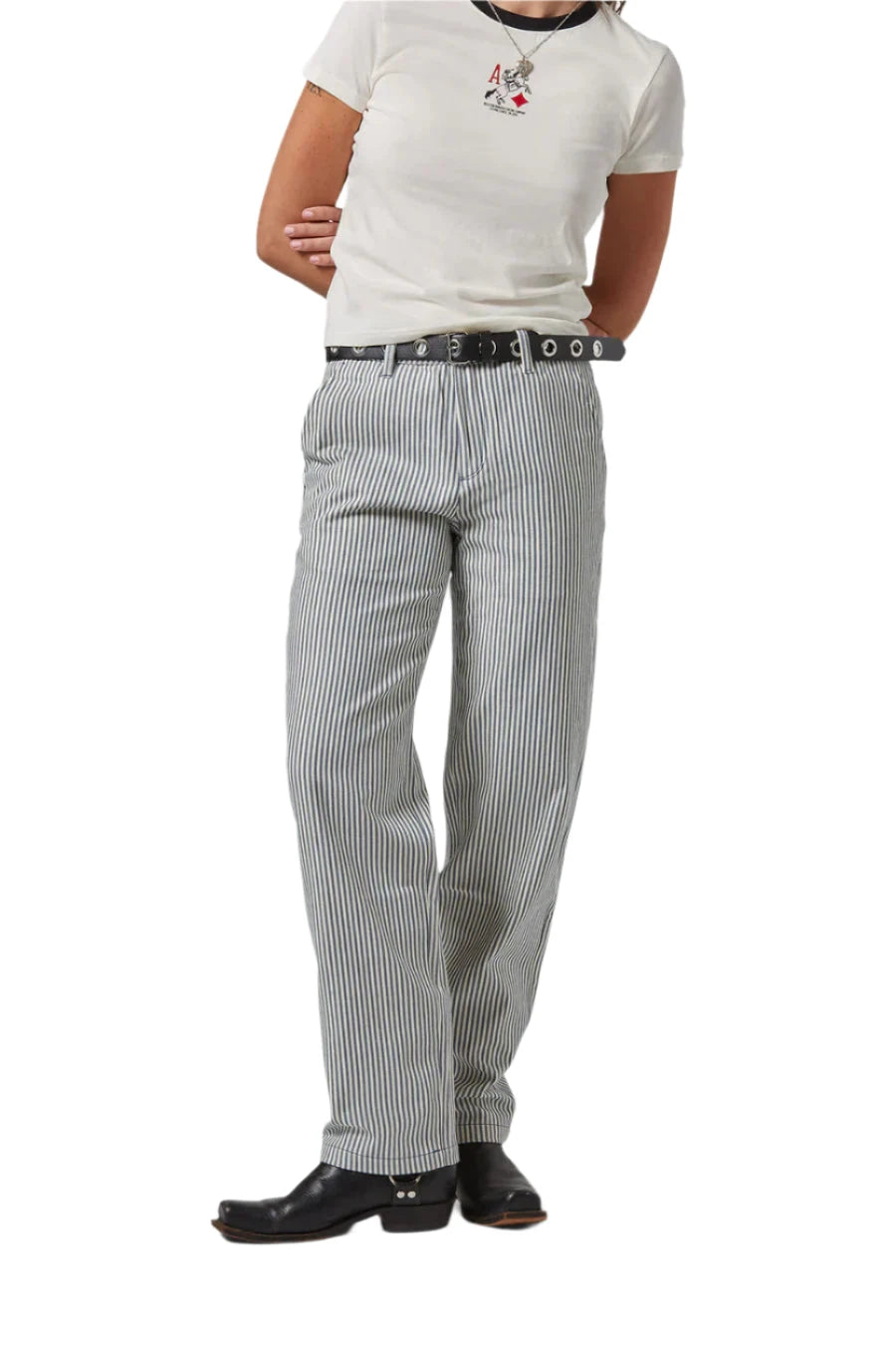 BRIXTON Women's Bedford Pants Azure Blue Pinstripe Women's Pants Brixton