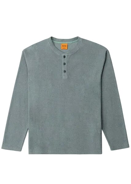 RHYTHM Vintage Terry Long Sleeve Henley Shirt Silver Pine Men's Long Sleeve T-Shirts Rhythm