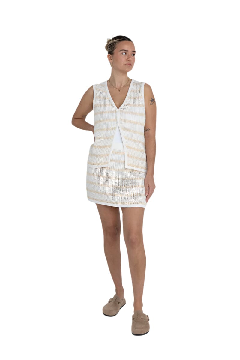 RHYTHM Women's Sol Stripe Longline Knit Vest White Women's Vests Rhythm