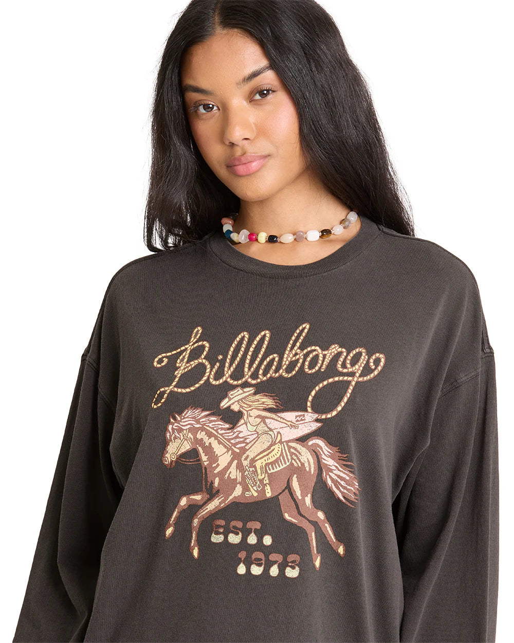 BILLABONG Women's Familiar Roads Long Sleeve T-Shirt Off Black