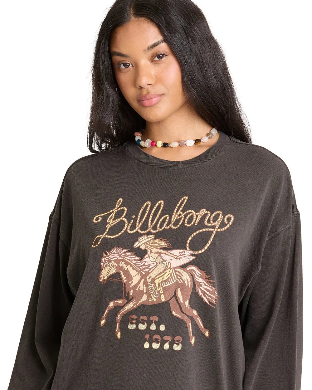 BILLABONG Women's Familiar Roads Long Sleeve T-Shirt Off Black Women's Long Sleeve T-Shirts Billabong