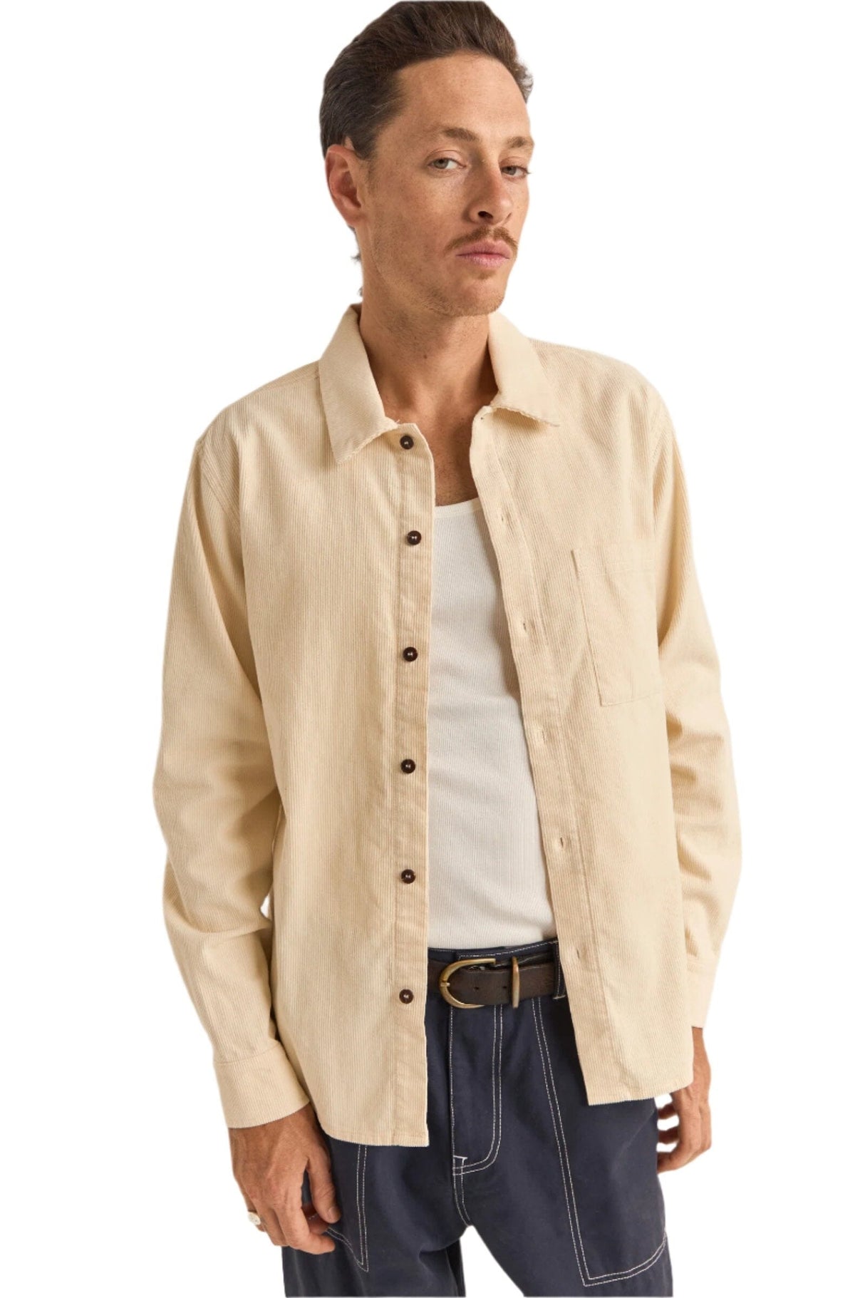 RHYTHM Corduroy Long Sleeve Shirt Natural Men's Long Sleeve Button Up Shirts Rhythm