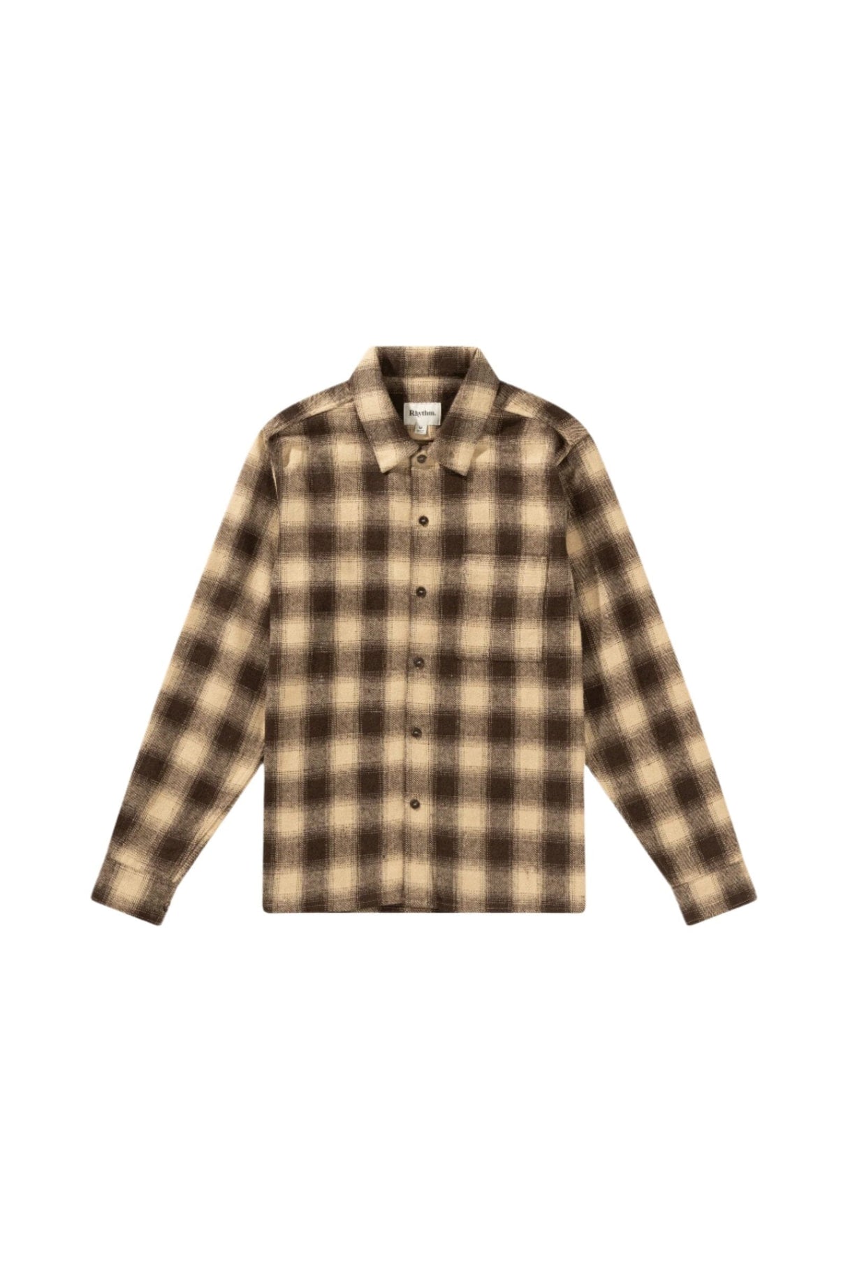 RHYTHM Plaid Long Sleeve Flannel Brown Men's Long Sleeve Button Up Shirts Rhythm