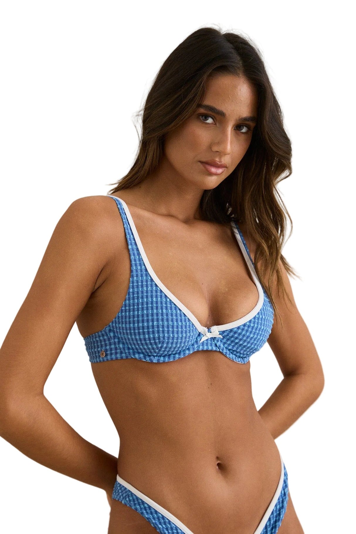 RHYTHM Women's Lola Check Underwire Bikini Top Blue Women's Bikini Tops Rhythm