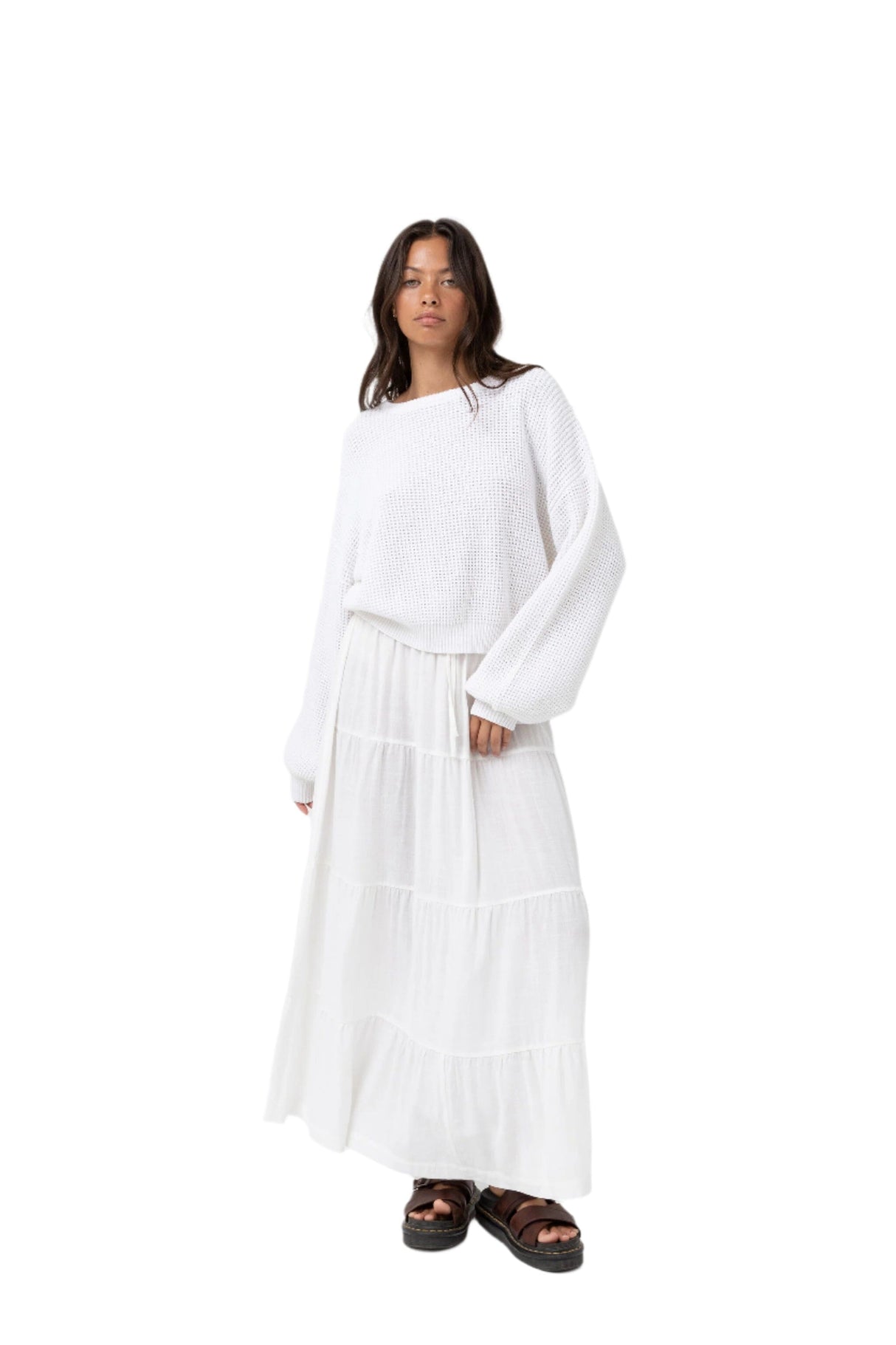 RHYTHM Women's Classic Tiered Maxi Skirt White Women's Skirts Rhythm