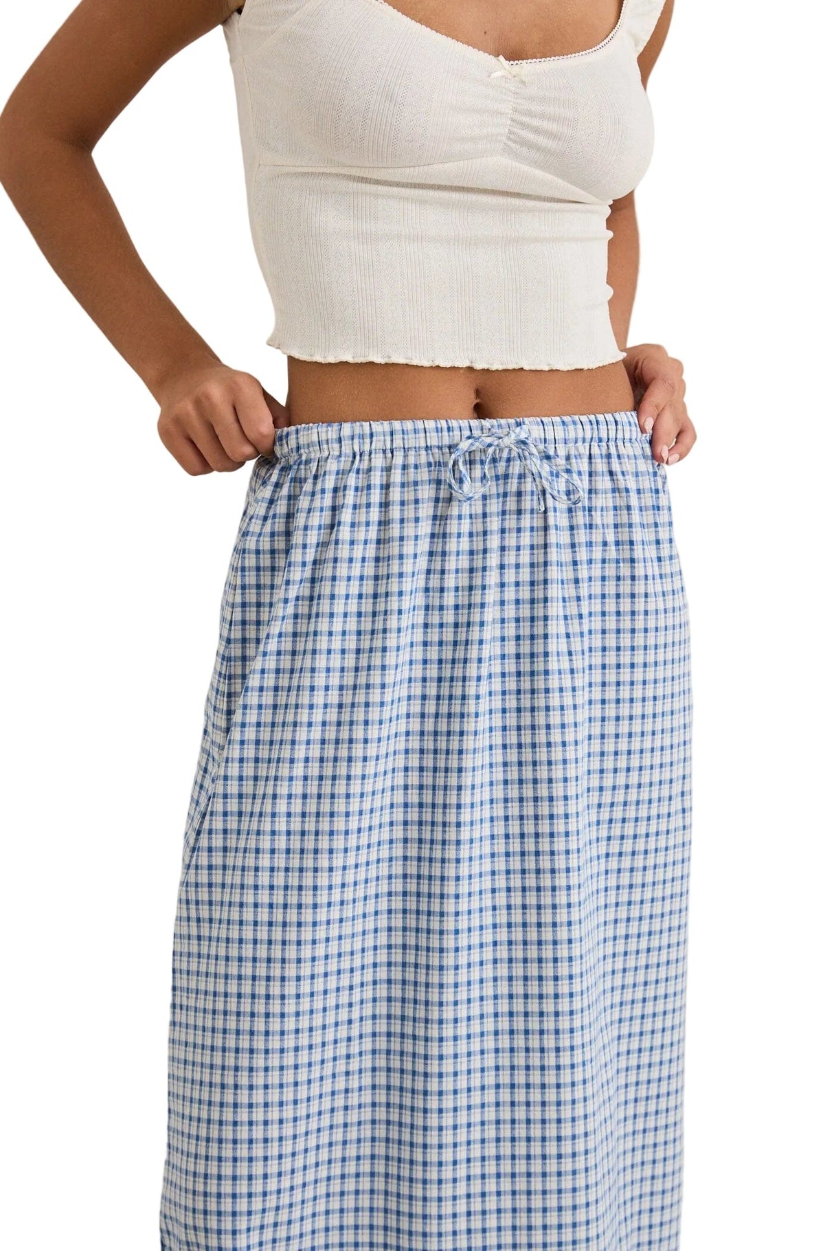 RHYTHM Women's Lola Check Tiered Maxi Skirt Blue Women's Skirts Rhythm