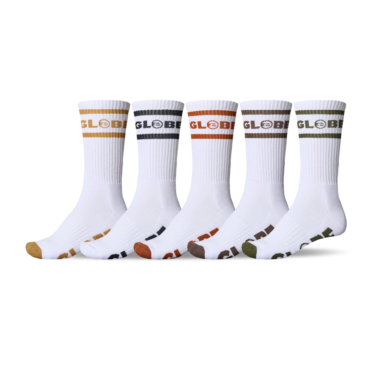 GLOBE Tilt Hi Crew Sock 5 Pack White/Assorted Men's Socks Globe