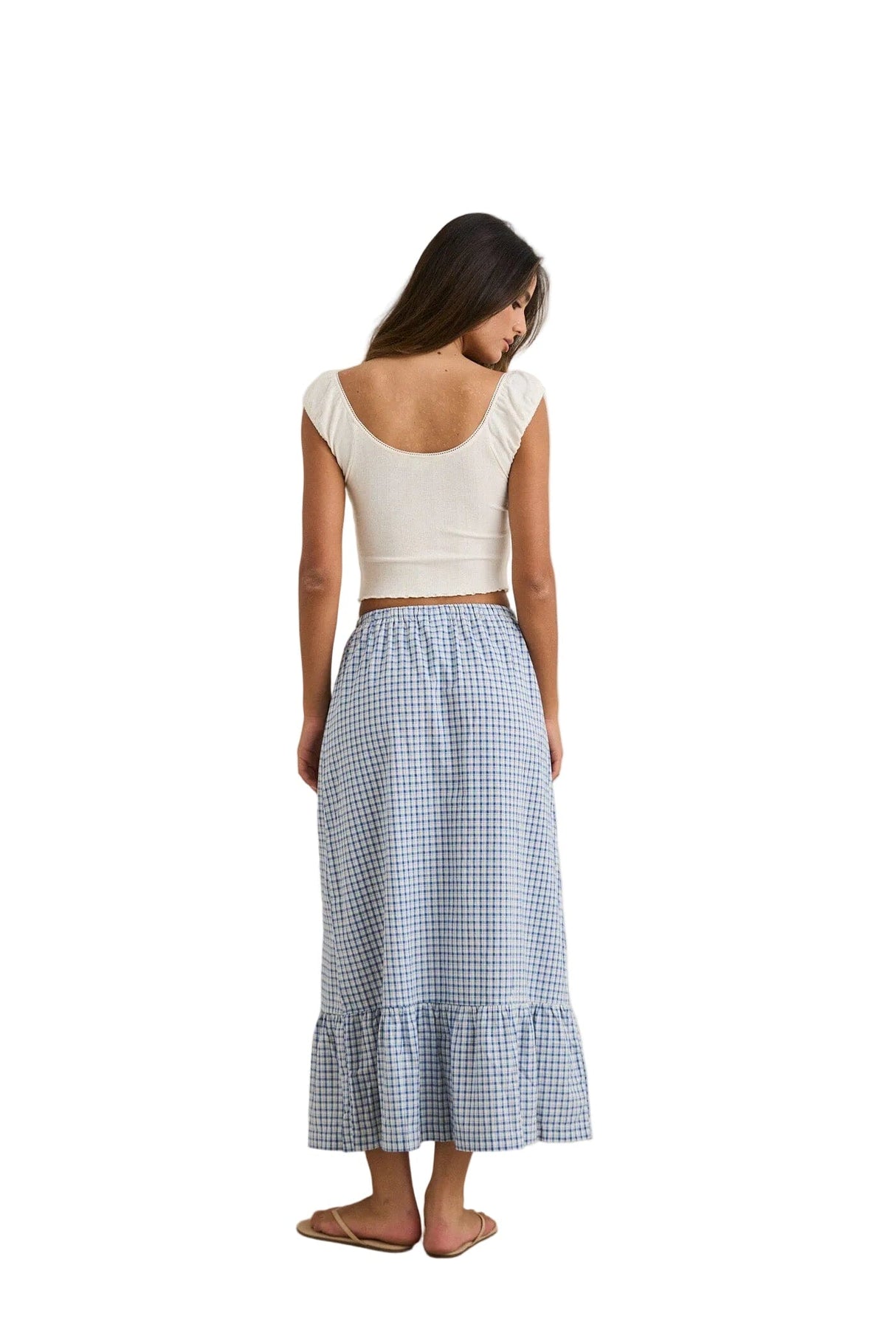 RHYTHM Women's Lola Check Tiered Maxi Skirt Blue Women's Skirts Rhythm