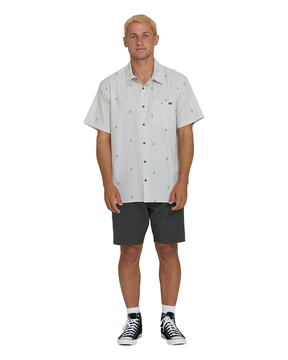 BILLABONG A/Div Surftrek Perforated Short Sleeve Button Up Oatmeal Men's Short Sleeve Button Up Shirts Billabong