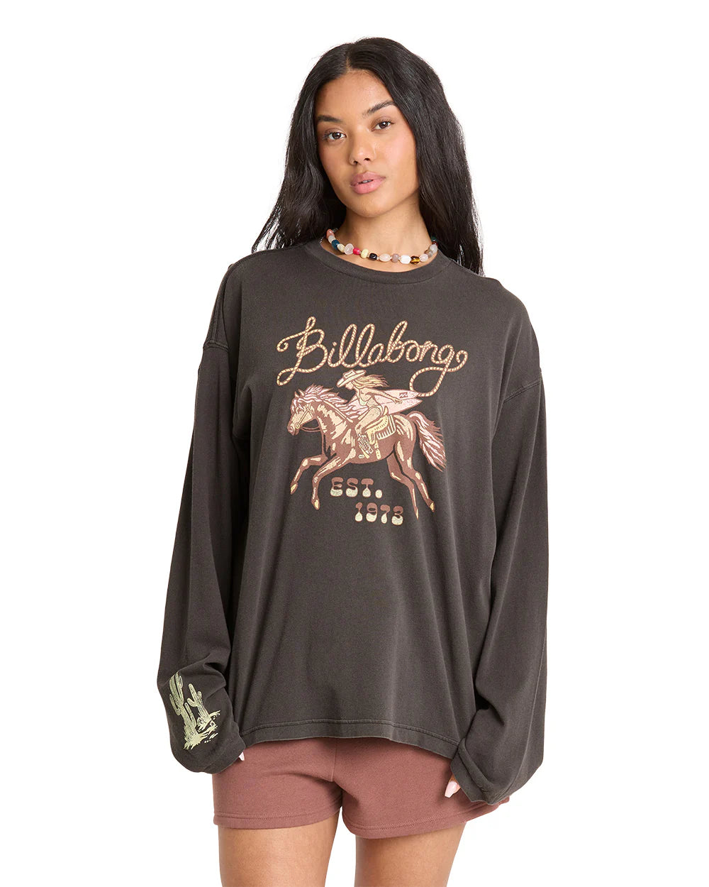 BILLABONG Women's Familiar Roads Long Sleeve T-Shirt Off Black