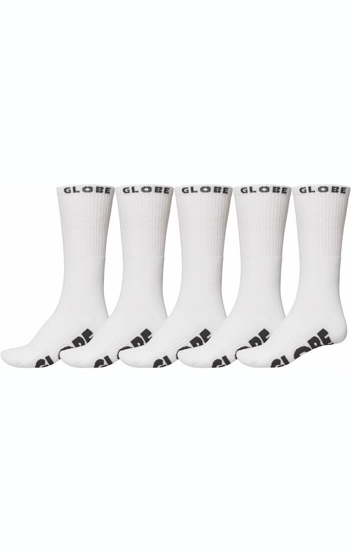 GLOBE Whiteout Crew Socks 5 Pack White Men's Socks Globe