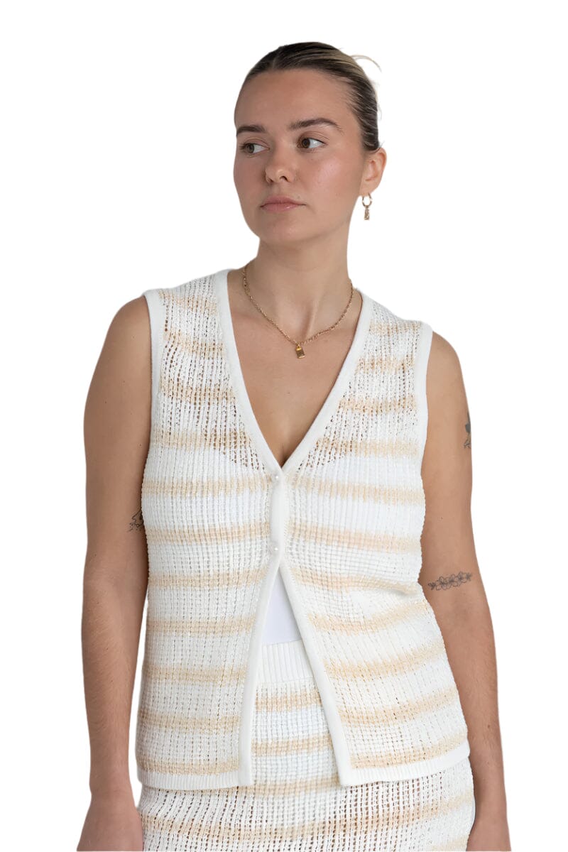 RHYTHM Women's Sol Stripe Longline Knit Vest White Women's Vests Rhythm
