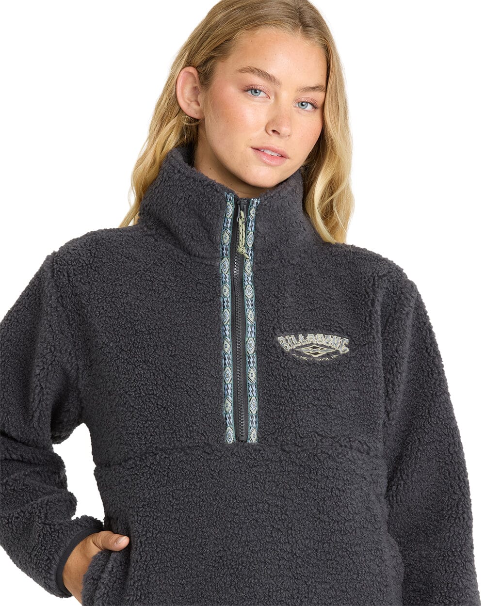 BILLABONG Women's Horizon Sherpa Mock Neck Sweater Black Sands Women's Sweaters Billabong