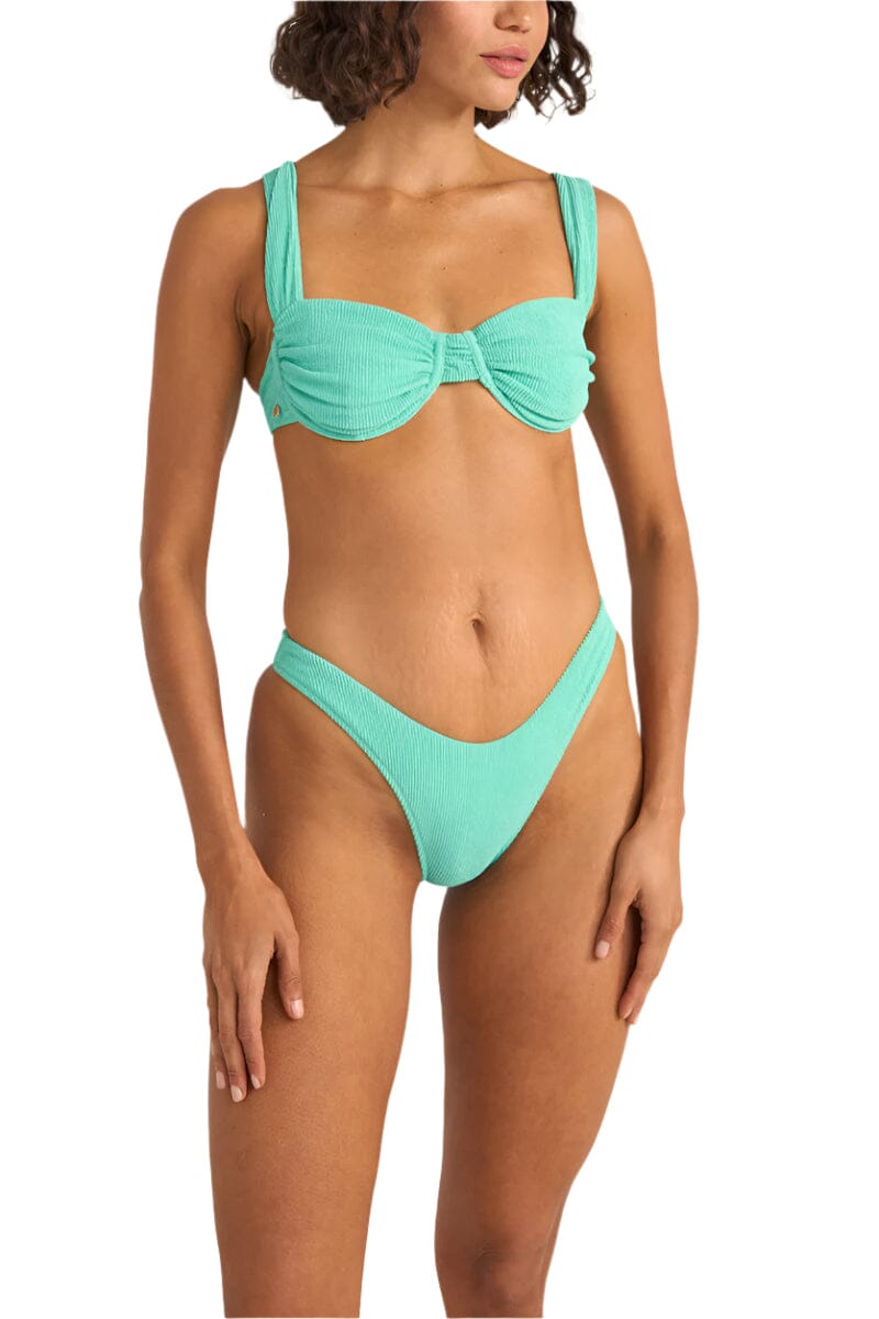 RHYTHM Women's Isla Rib Soft Strap Balconette Bikini Top Sea Green Women's Bikini Tops Rhythm