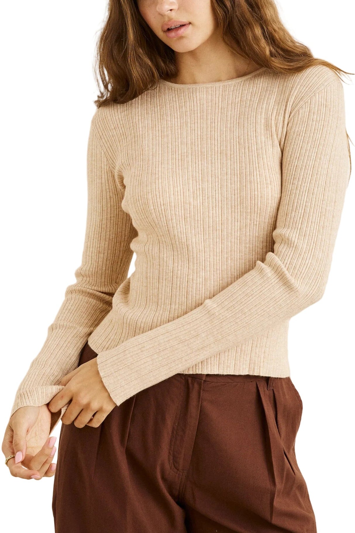 RHYTHM Women's Essential Long Sleeve Knit Top Oat Women's Long Sleeve T-Shirts Rhythm