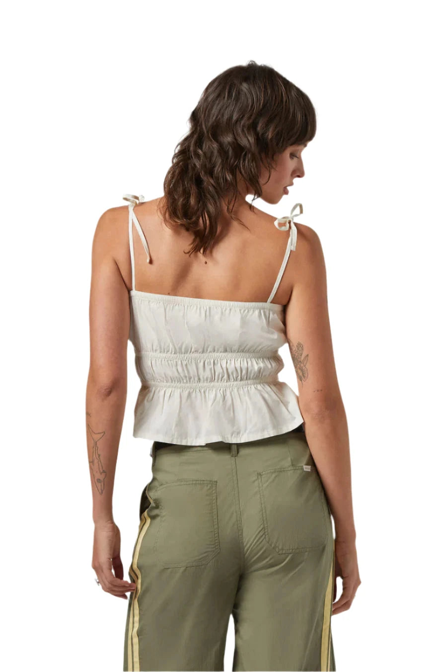 BRIXTON Women's Eden Smocked Top Off White Women's Tank Tops and Halter Tops Brixton