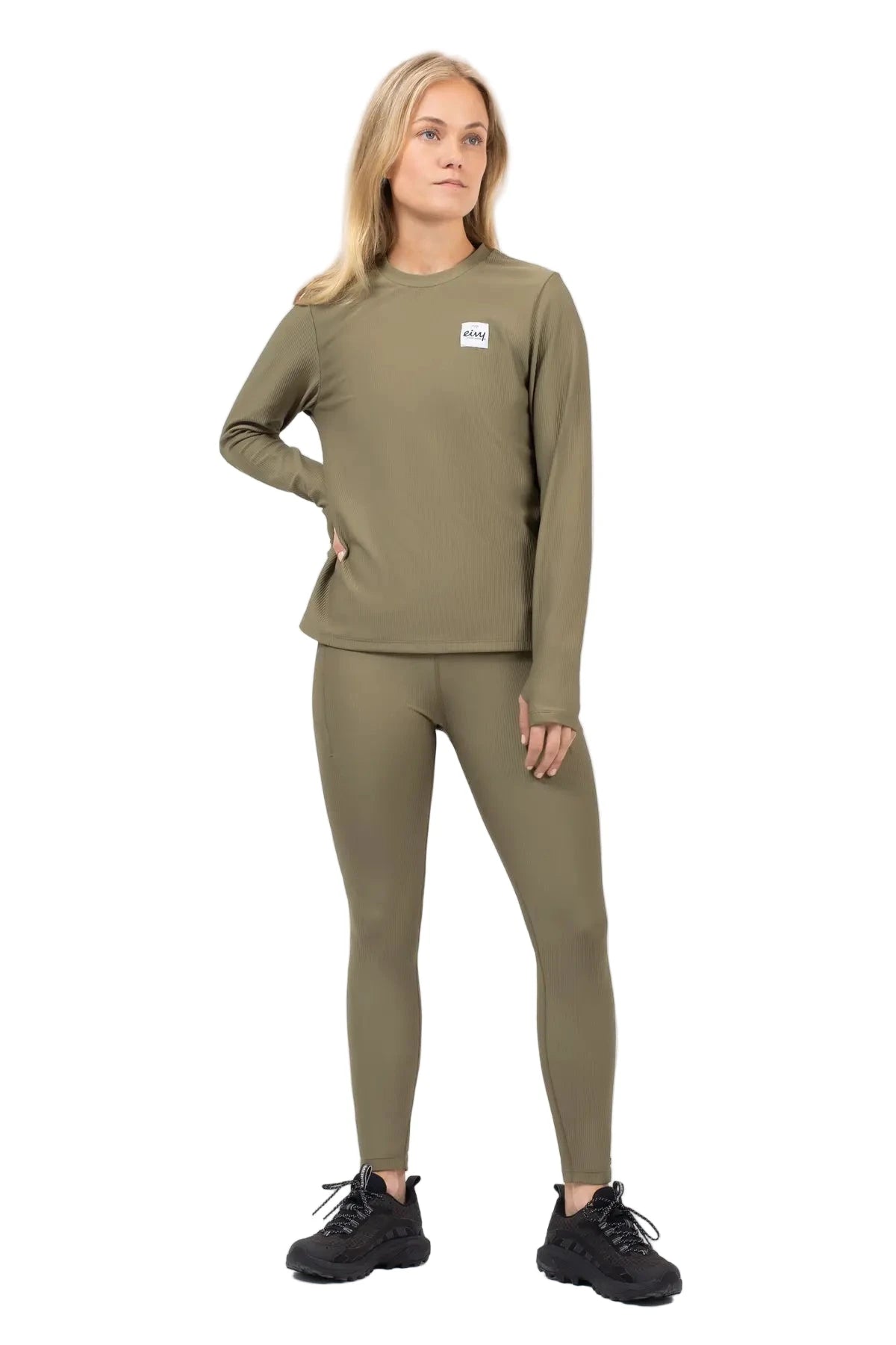 EIVY Women's Versa Loose Fit Rib Base Layer Top Olive Women's Base Layers Eivy