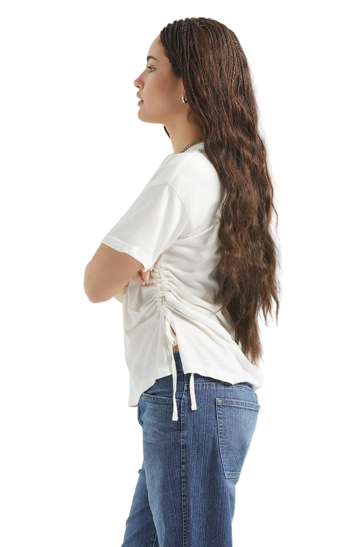 BRIXTON Women's Carefree Organic Garment Dye Cinch T-Shirt Off White Women's Short Sleeve T-Shirts Brixton