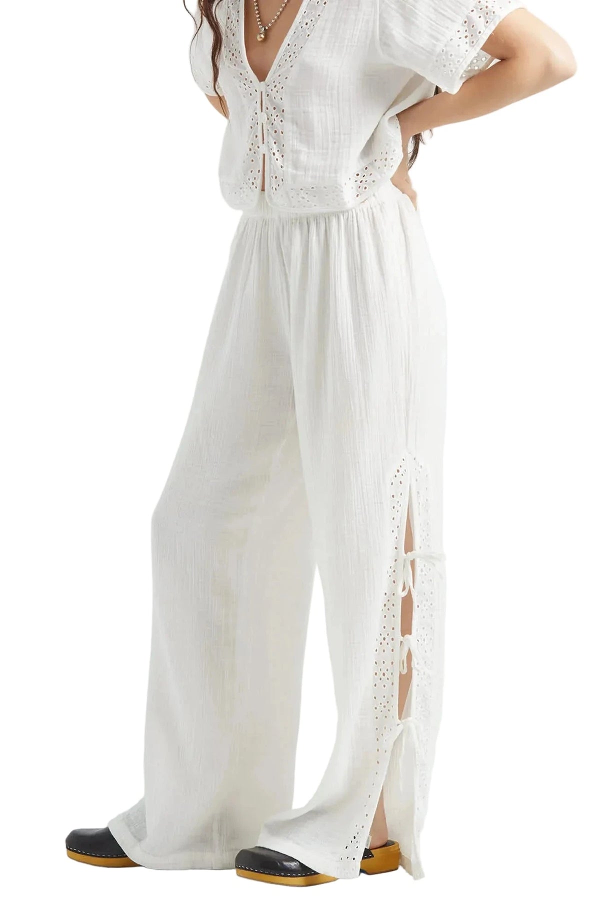 BRIXTON Women's Seaside Eyelet Wide Leg Pant Off White Women's Pants Brixton