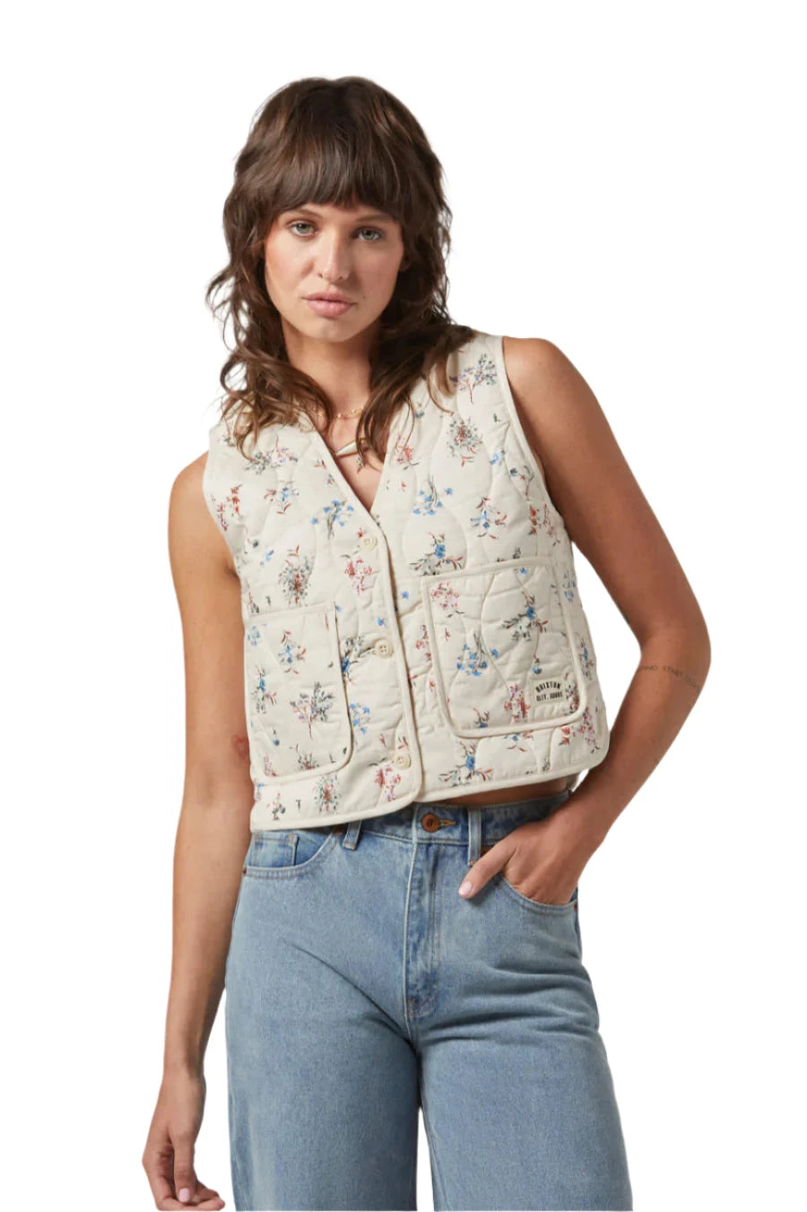 BRIXTON Women's Field Floral Quilted Vest Whitecap/Hazelnut/Ditsy Floral Women's Vests Brixton