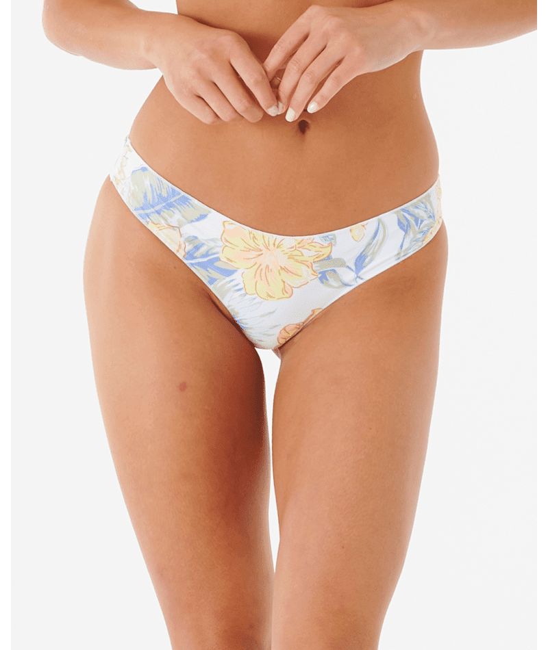 RIP CURL Women's Always Summer Cheeky Coverage Bikini Bottom White Women's Bikini Bottoms Rip Curl