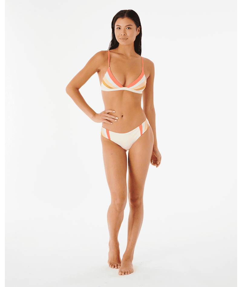 RIP CURL Women's Day Break Multi Cheeky Coverage Bikini Bottom Cream Women's Bikini Bottoms Rip Curl