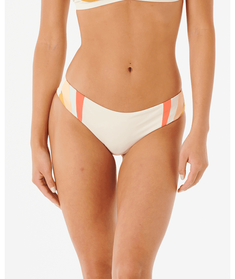 RIP CURL Women's Day Break Multi Cheeky Coverage Bikini Bottom Cream Women's Bikini Bottoms Rip Curl