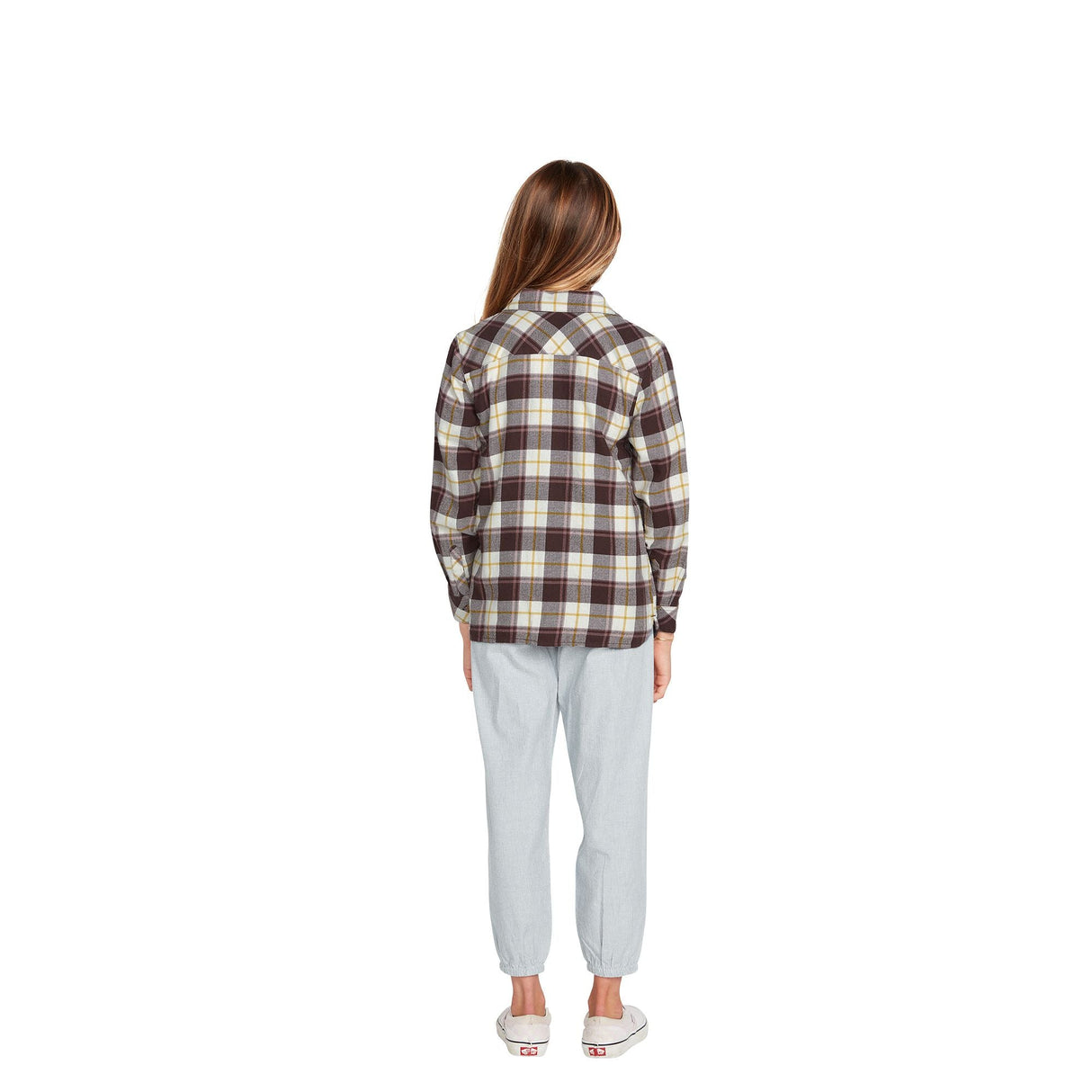 VOLCOM Girls Getting Rad Plaid Long Sleeve Flannel Espresso Girl's Long Sleeve T-shirts Volcom