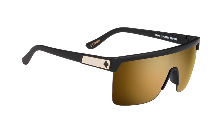 SPY Flynn 5050 Matte Black Gold - HD Plus Bronze With Gold Spectra Mirror Sunglasses