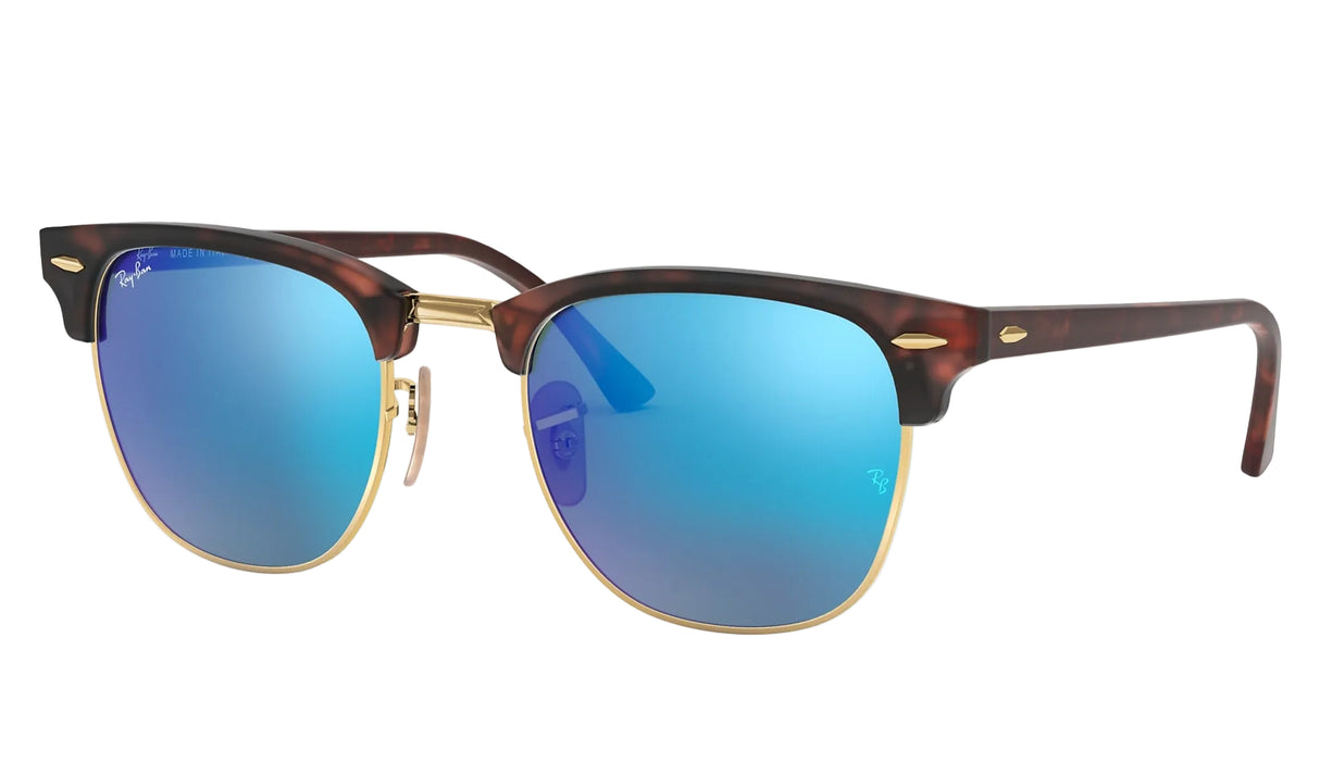 RAY-BAN Clubmaster Flash Tortoise - Blue Mirror Sunglasses Sunglasses Ray-Ban