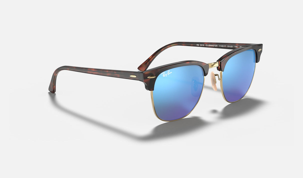 RAY-BAN Clubmaster Flash Tortoise - Blue Mirror Sunglasses Sunglasses Ray-Ban