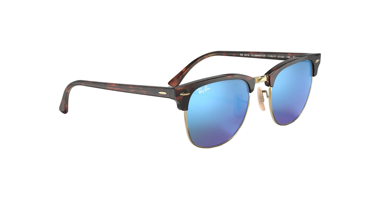 RAY-BAN Clubmaster Flash Tortoise - Blue Mirror Sunglasses Sunglasses Ray-Ban