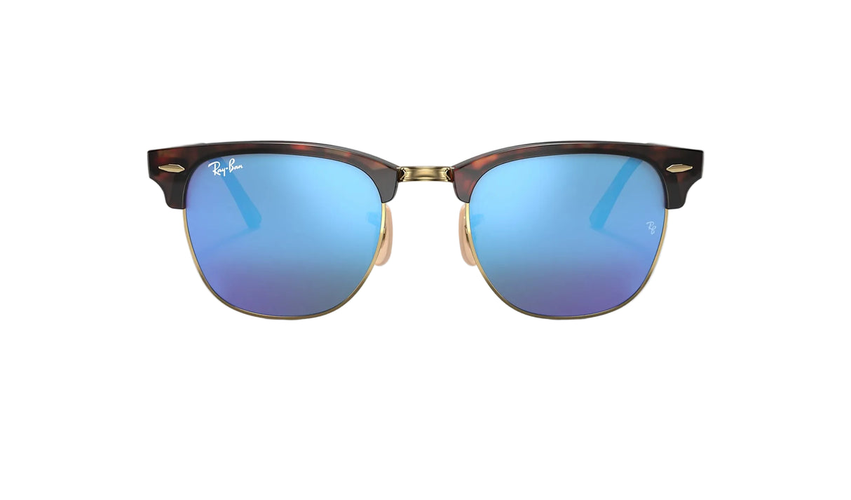 RAY-BAN Clubmaster Flash Tortoise - Blue Mirror Sunglasses Sunglasses Ray-Ban